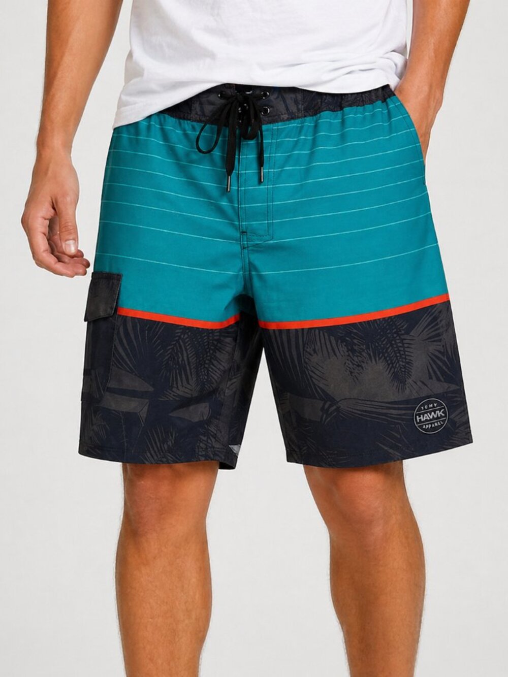 $45 Retail Tony Hawk Teal Black Board Shorts Size 34 Surf Swim